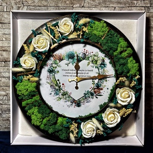 Ceas cu licheni, Casă & Stil de viață, Accesorii pentru decorat casa, Decorațiuni de pereți, decorațiuni suspendate, Ceasuri de perete, Altele, ARTYNOS