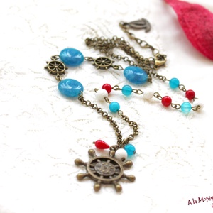 Colier marin cu agate si coral, Bijuterii, Coliere, Coliere cu pandantive, Confectionarea bijuteriilor, ARTYNOS