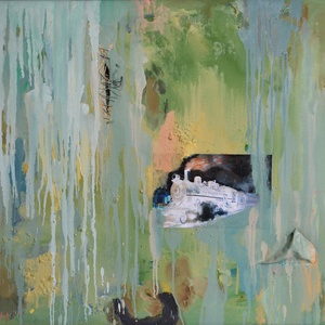 Pictura verde abstracta tablou verde abstract tablou acrilic pe panza pictura abstracta pictura figurativa cu colaj, Arte vizuale și accesorii , Picturi, Pictură acrilică, Pictură, Decoupage, transfer și tehnici șervețel, ARTYNOS