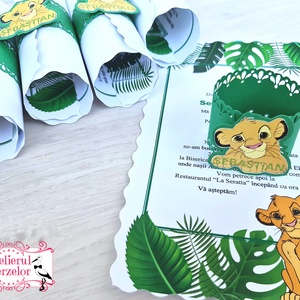 Invitatii botez baieti junglă leu - Artynos.ro