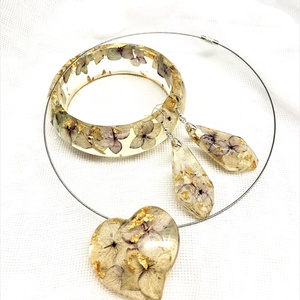 Set bijuterii handmade unicat din rasina si flori naturale - Artynos.ro