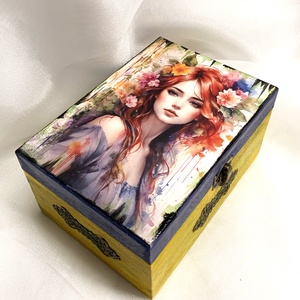 Cutie lemn- caseta de bijuterii decorata manual - Artynos.ro