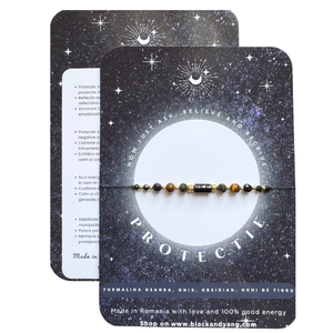 Bratara energetica mix cristale pentru protectie - turmalina neagra, onix, obsidian, ochi de tigru - auriu - Artynos.ro