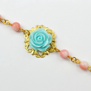 Bratara cu floare turcoaz Bratara cu flori bratara coral bijuterie cadou bratara aurie bratara filigran - Artynos.ro