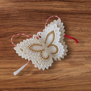 Fluture 3D Alb cu Auriu, Bijuterii, Brosa, insigne, Insigne, Broderie, ARTYNOS