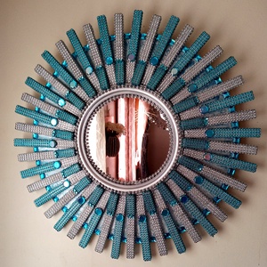 Oglinda soare handmade turquoise si argintiu, Casa & Stil de viata, Accesorii pentru decorat casa, Oglinzi perete, oglinzi decor, Altele, ARTYNOS