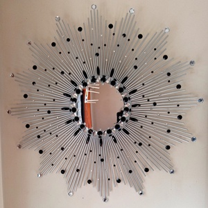 Oglinda soare handmade argintiu cristale negre, Casa & Stil de viata, Accesorii pentru decorat casa, Oglinzi perete, oglinzi decor, Altele, ARTYNOS