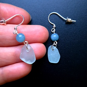 Cercei argintii cu acvamarin și sea glass-sticla de mare, Bijuterii, Cercei, Cercei agățați, Confecționarea bijuteriilor, ARTYNOS