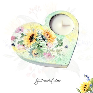 Suport decorativ pentru lumanare - buchet floarea soarelui si flori de camp 114905, Casă & Stil de viață, Lumânări, parfumuri, arome, Suport lumânări, Decoupage, transfer și tehnici șervețel, Pictură, ARTYNOS