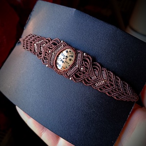Bratara micromacrame unisex cu Jasp Dalmatian , Bijuterii, Bratari, Bratara impletita, bratara din fire, Impletitura, Innoda, ARTYNOS