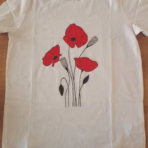 Tricou pictat manual - Maci, Îmbrăcăminte și modă, Haine damă, Tricou și top de damă, Pictură, ARTYNOS