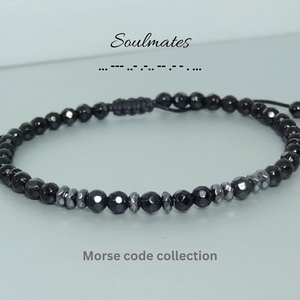 Bratara barbati/unisex - cod morse - onix si hematit / Bratari personalizate., Bijuterii, Brățări, Brățară cu mărgele, Meska