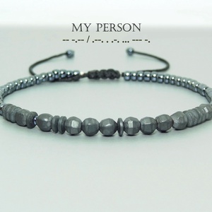 Bratara barbati/unisex - cod morse - hematit  si margele japoneze / Bratari personalizate. - Artynos.ro