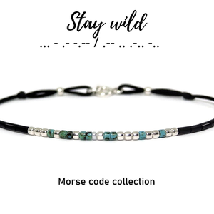 Bratara minimalista "Stay Wild" - cod morse / Bratari personalizate, Bijuterii, Brățări, Brățară cu mărgele, Meska