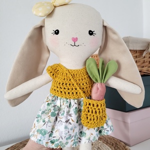 Iepuraș cu săculeț și morcov galben/verde , Jucării și echipamente pentru copii, Cadouri baby shower, Păpuși și fabricare de marionete, Cusătură, ARTYNOS