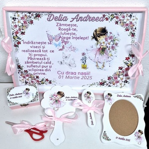 Set mot/turta fetita cu flori 6 accesorii, Jucării și echipamente pentru copii, Saci și seturi pentru copii, Seturi pentru copii, Decoupage, transfer și tehnici șervețel, ARTYNOS