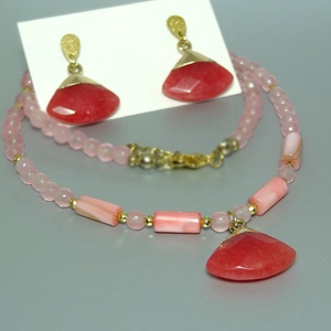 Set colier jad roz, sidef, hematit si cercei jad, Bijuterii, Coliere, Coliere cu margele, Altele, ARTYNOS