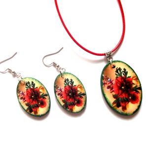 set bijuterii lemn cu maci 43557 - Artynos.ro