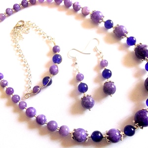 set lepidolit si jad 41491, Bijuterii, Seturi de bijuterii, Confectionarea bijuteriilor, set colier ,bratara reglabila si cercei cu lepidolit si jad mov (pietre semipretioase) , ARTYNOS