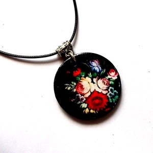 colier lemn  cu flori  47051, Bijuterii, Coliere, Coliere cu pandantive, Confectionarea bijuteriilor, Decoupage, transfer si tehnici servetel, ARTYNOS