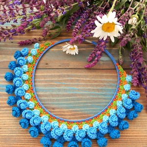 Colier etno crosetat Blue dreams, Bijuterii, Coliere, Coliere statement, Croșetat, ARTYNOS