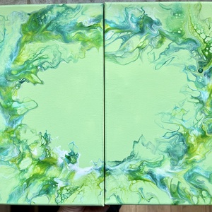 Tablou Frunze Verde Eterne 2 piese - Evergreen Foliage Two-Piece Painting, Casa & Stil de viata, Accesorii pentru decorat casa, Picturi murale, Tablouri/picturi pe panza, Altele, Pictura, ARTYNOS