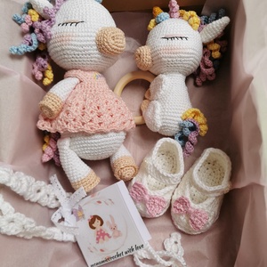Set bebe unicorn crosetata, Jucarii si echipamente pentru copii, Jucarii bebelusi, Jucarii de dentitie, Crosetat, Cusatura, ARTYNOS