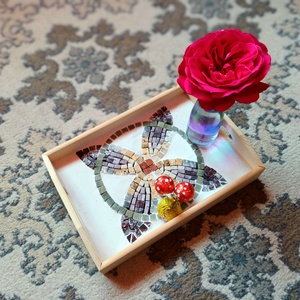 Tavă Vatoped decorativă din lemn cu mozaic bizantin din piatra naturală , Accesorii de Crăciun, Cadou tematic de Moș Crăciun, decorațiuni, Cadouri de Moș Crăciun, Mozaic, ARTYNOS