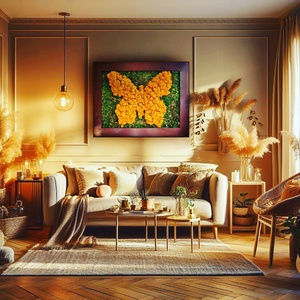 Tablou cu licheni și ramă de lemn Golden Butterfly - Artynos.ro