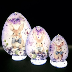 Iepurași și Iepurițe - Set de 3 ouă cu 2 fețe, Casă & Stil de viață, Accesorii pentru decorat casa, Decorațiuni de masă și decorațiuni pentru rafturi , Decorațiuni de masă, Decoupage, transfer și tehnici șervețel, ARTYNOS