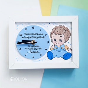 Ceas pentru nasi inramat personalizat cu nume si mesaj pictat manual - Artynos.ro