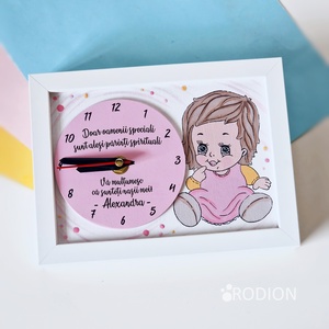 Ceas pentru nasi inramat personalizat cu nume si mesaj pictat manual - Artynos.ro