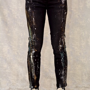 Blugi negri, Skinny Fit, pictați manual, unicat, Imbracaminte si moda, Haine dama, Pantaloni dama, Pictura, Blugi pictați manual, unicat. Pentru pictură am folosit culori acrilice pentru materiale textile de..., ARTYNOS