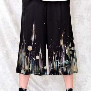 Pantaloni negri cu pictură abstractă, unicat, Imbracaminte si moda, Haine dama, Pantaloni dama, Pictura, ARTYNOS