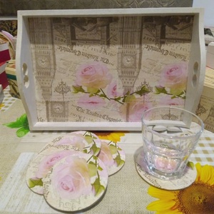 Tava si suporturi pahare, handmade, Arte vizuale si accesorii , Picturi, Picturi in tehnica mixta, Arta de hartie, Obiecte pictate, ARTYNOS