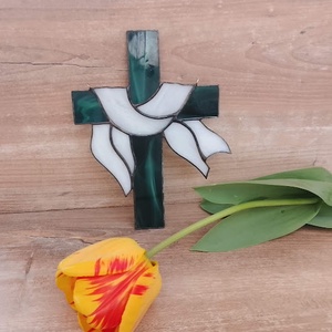 Cruce cu pânză  Vitraliu Tiffany pentru Paște, Simbol al speranței și al reînnoirii, Casă & Stil de viață, Obiecte religioase și de devoțiune, Cruce, Artă de sticlă, ARTYNOS
