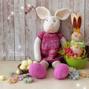 Iepuras tricotat, jucarie handmade, amigurumi, cadou Paste., Jucării și echipamente pentru copii, Plușuri, Iepure de pluș, Altele, ARTYNOS
